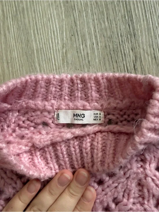 Mango Pink Open-Knit Chevron Crewneck Sweater - Picture 4 of 5